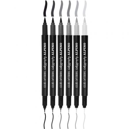 Alpino Set de 6 Rotuladores Calligraphy Doble Punta Negro y Gris Alpino Set de 6 Rotuladores Calligraphy Doble Punta Negro y Gris